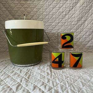 Mid Century Modern Barware Ice Bucket and Glasses